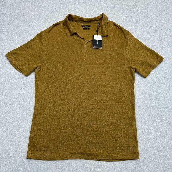 Porter & Ash Linen Polo Shirt Mens S Mustard Gold Short Sleeve Pullover V-neck - Picture 1 of 9